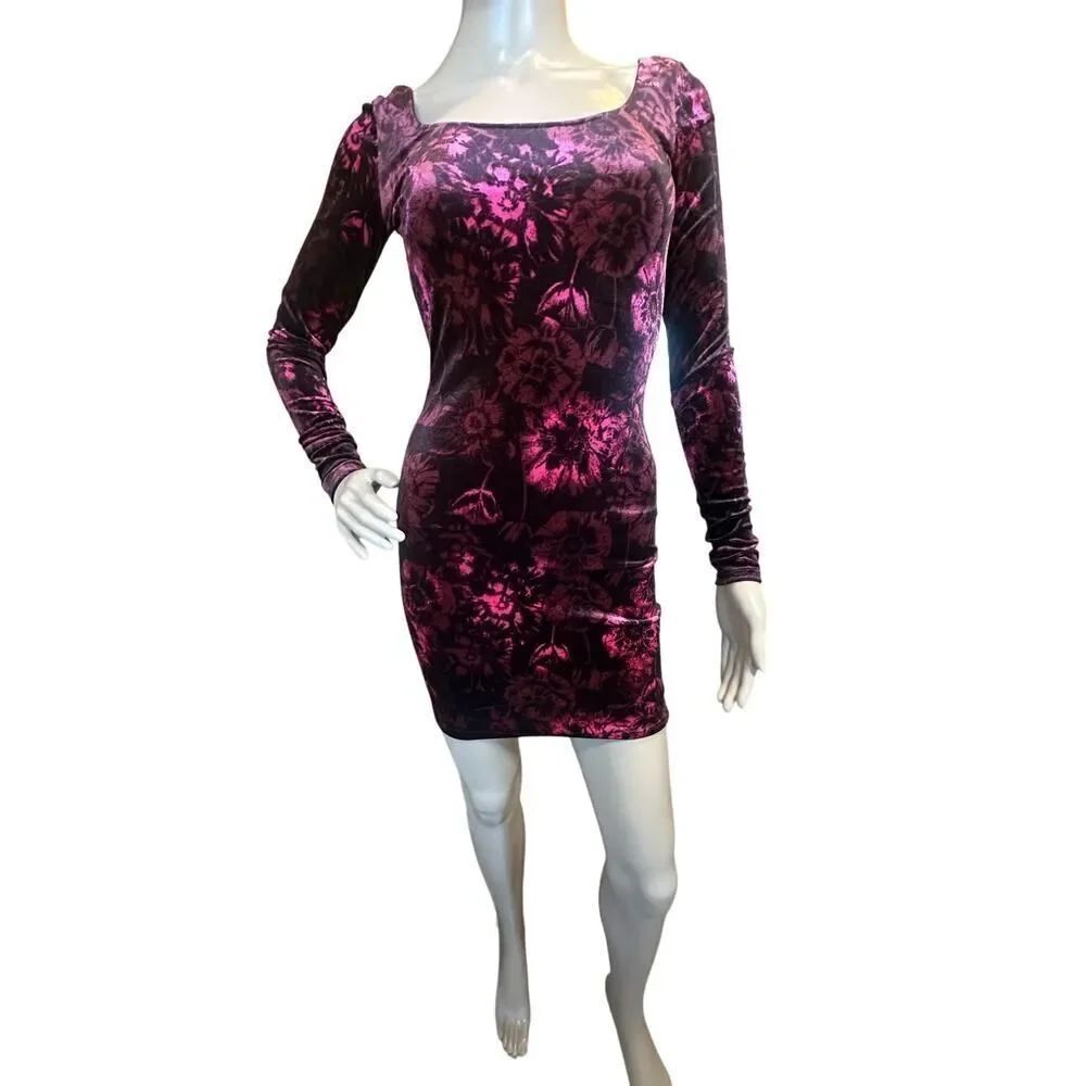 Garage Bodycon Red Floral Velvet Whimsigoth Romantic Open Back Mini Dress SZ XS
